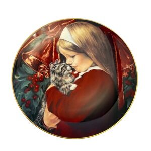 Violet Parkhurst Christmas‎ Tear Collector Plate Hackett 1981 Girl Cat Numbered